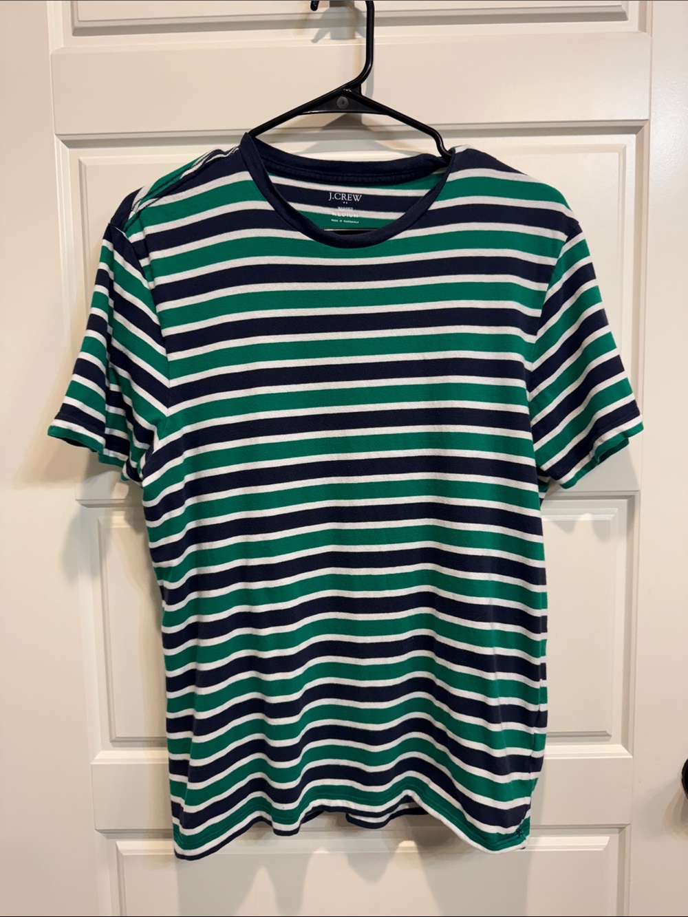 J. Crew Striped Short-Sleeve Crewneck Tee in Navy, Green & White